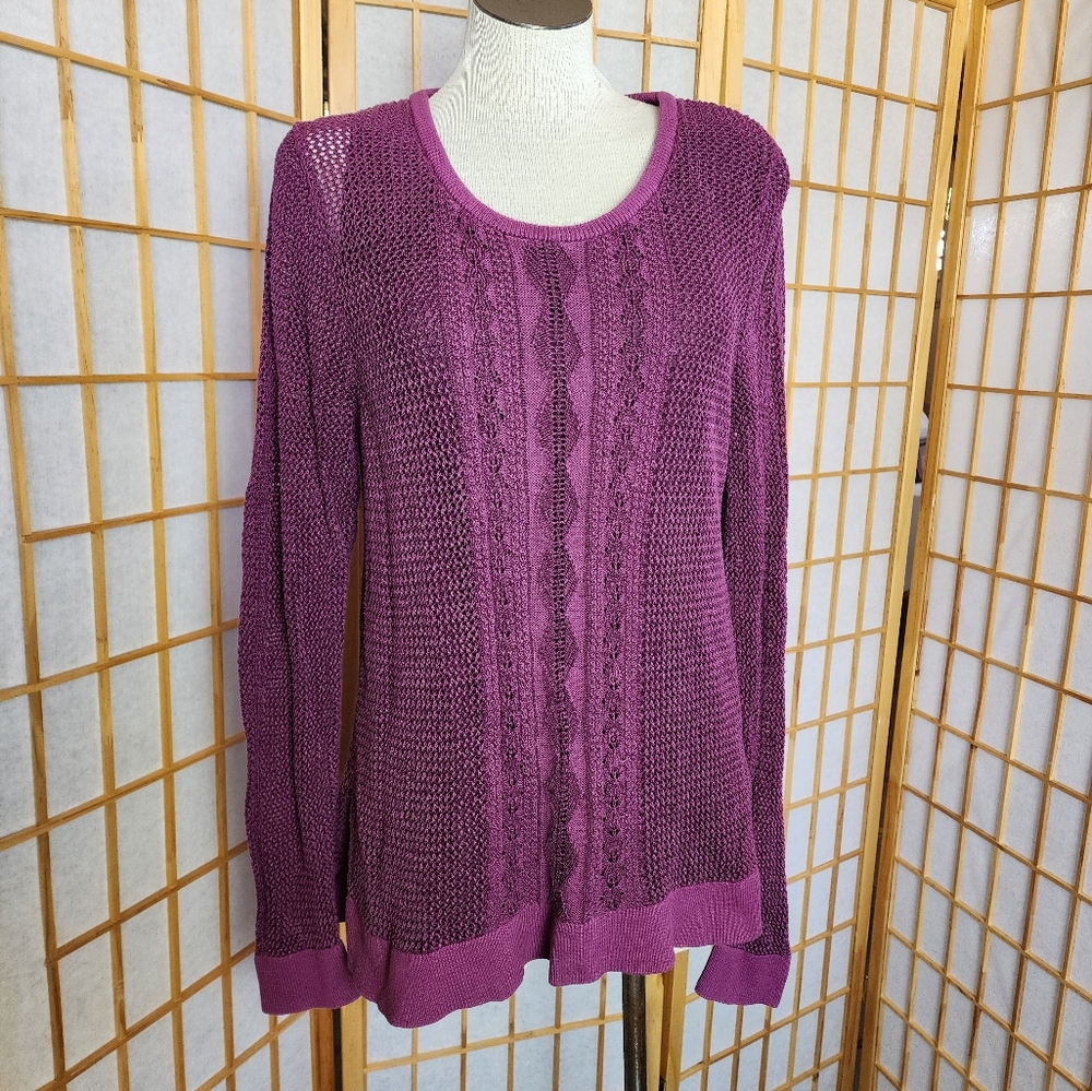 Lucky Brand Twofer Open Knit Lined Pullover Magenta Women's Sweater Size XL